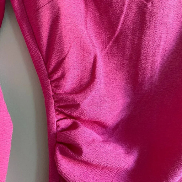 NWT H&M Hot Pink Gathered Scoop Neck Bodycon Mini Dress with Ruching Size XS - Picture 7 of 16
